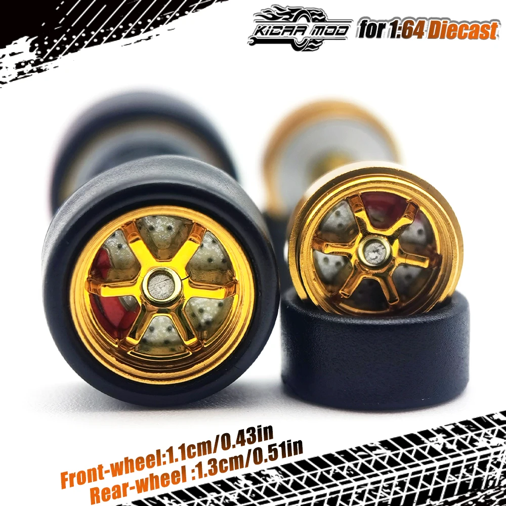 Kicarmod 1/64 Metal Rims Model wheels with Plastic Spokes and Brake Discs Hobby Collection Wheels D:13mm+15mm 1 Set