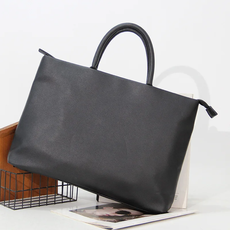 PU leather simple men's casual handbag, 14.4-inch computer bag, waterproof travel business briefcase