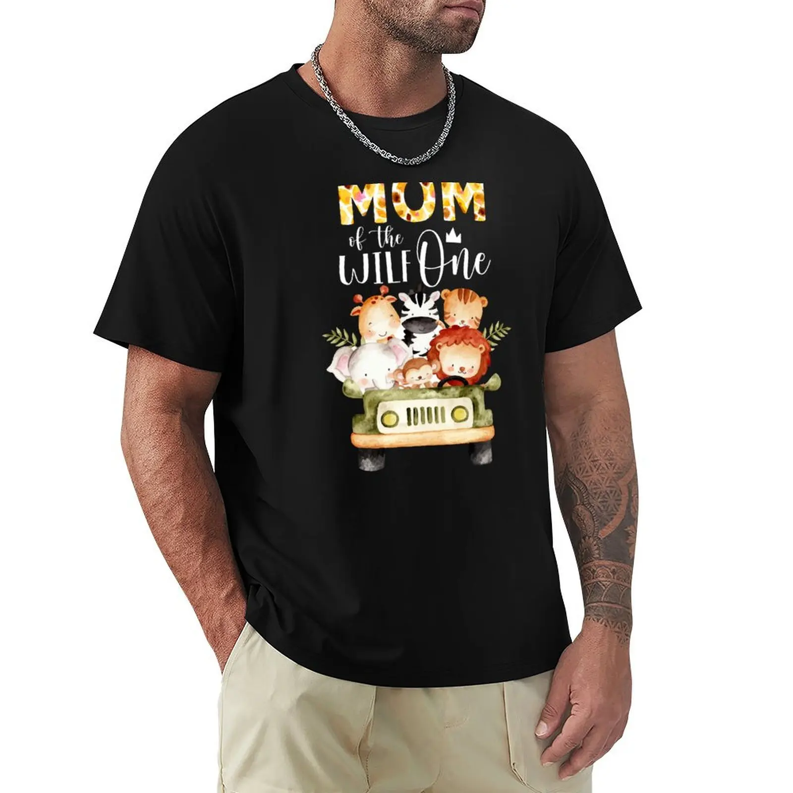 Mom of the Wild One Zoo Safari Jungle Animal Family T-Shirt Thanksgiving Casual Tee