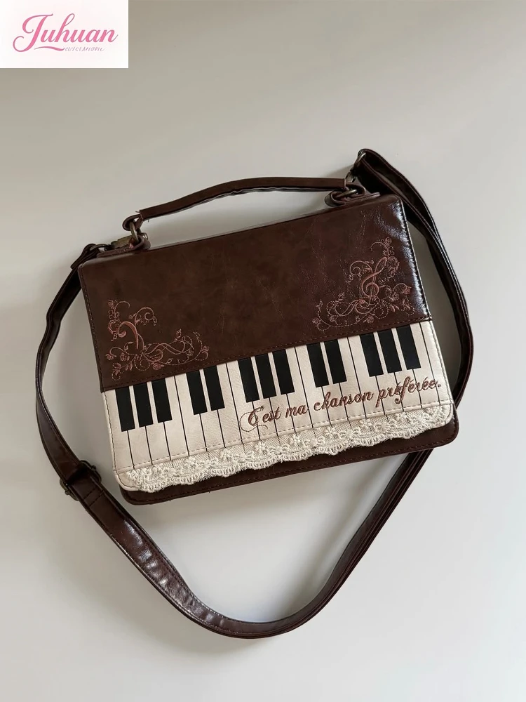Mochilas en dentelle brodée de Piano japonais, sac carré de couleur contrastée, sac à dos texturé, sacs d'uniforme JK de littérature Vintage pour femmes