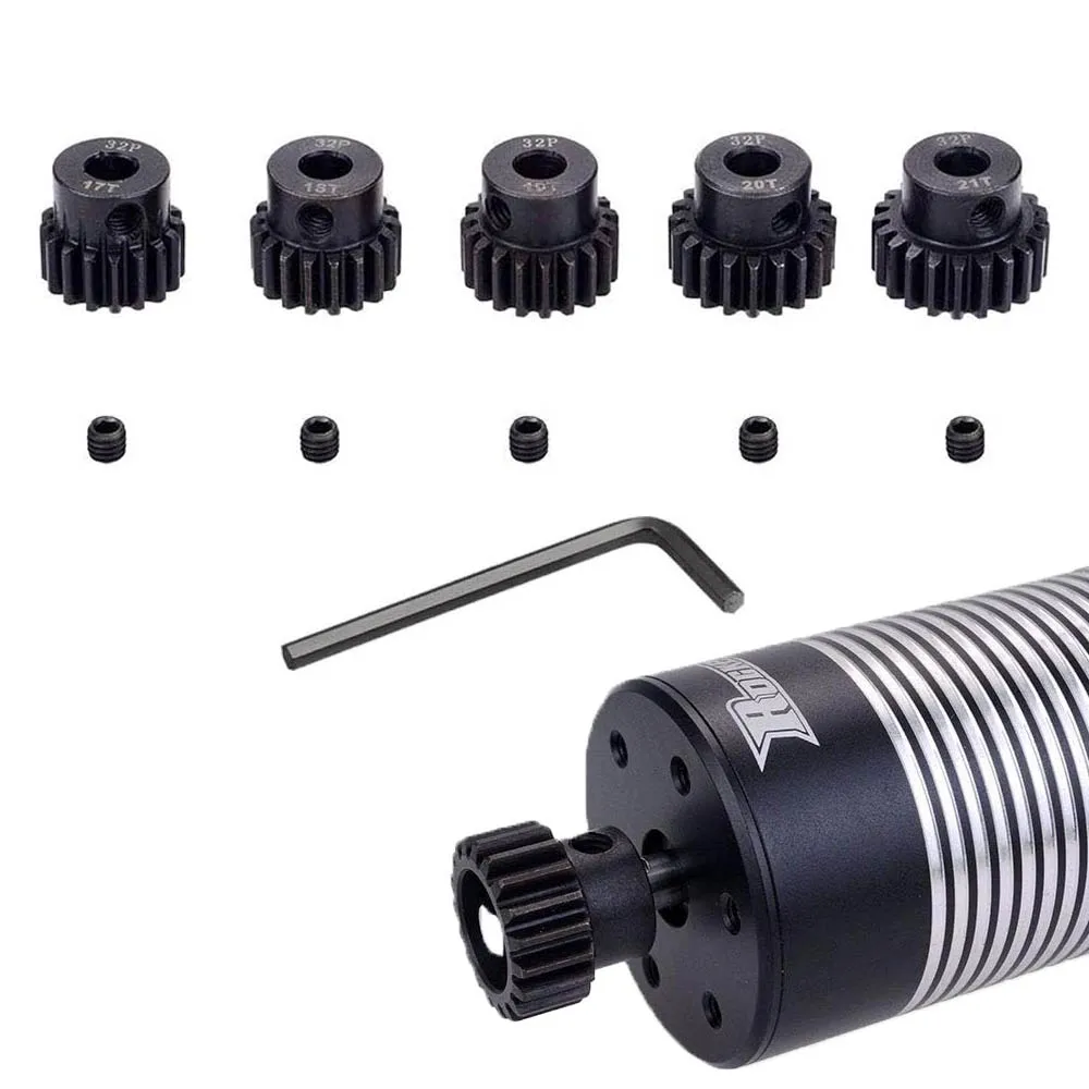 5pcs Metal 32P 5mm Pinion Gear 17T 18T 19T 20T 21T Hardened Metal Pinion Motor Gear Set for RC Buggy Car Monster Truck Parts
