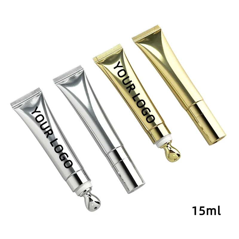 

50 шт.【Настройка логотипа】15 мл золотисто-серебристая массажная трубка, новая емкость, высококачественный косметический контейнер, заводская настройка