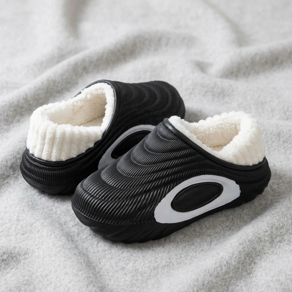 Fashion Contrast Color Women's Slippers Warm Non-slip Fuzzy Thick Sole Waterproof Leisure Couple Shoes Indoor Outdoor
