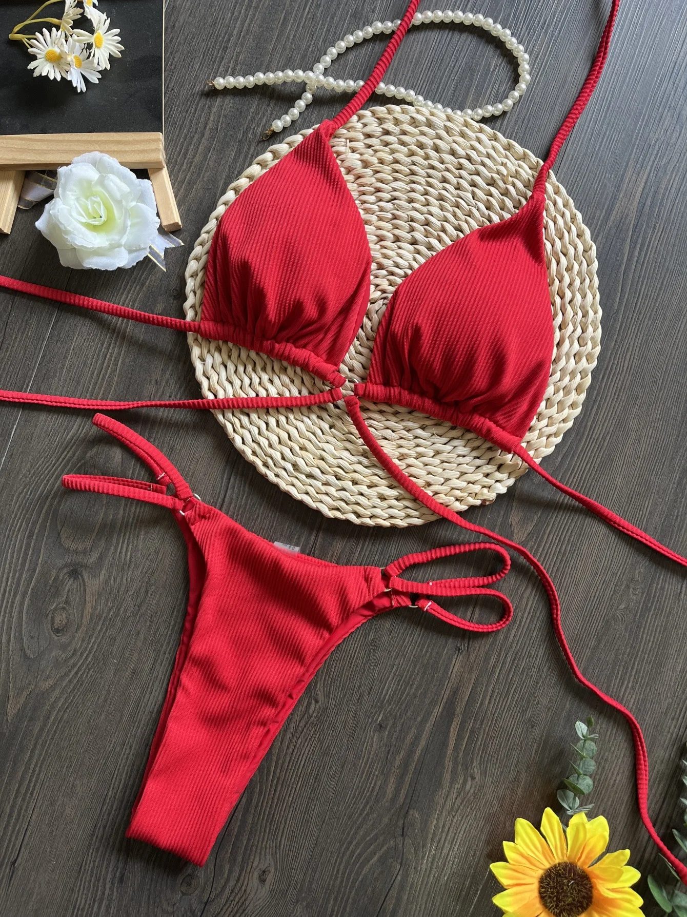 2025 novo conjunto de biquíni de duas peças halter alta perna corte acolchoado biquíni feminino maiô banhista natação wear