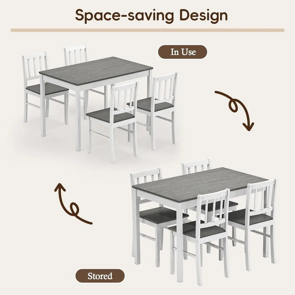 طقم طعام من الخشب الصلب بأربعة مقاعد، طاولة مطبخ مدمجة مع كراسي، مثالية للمساحات الصغيرة، رمادي وأبيض #5