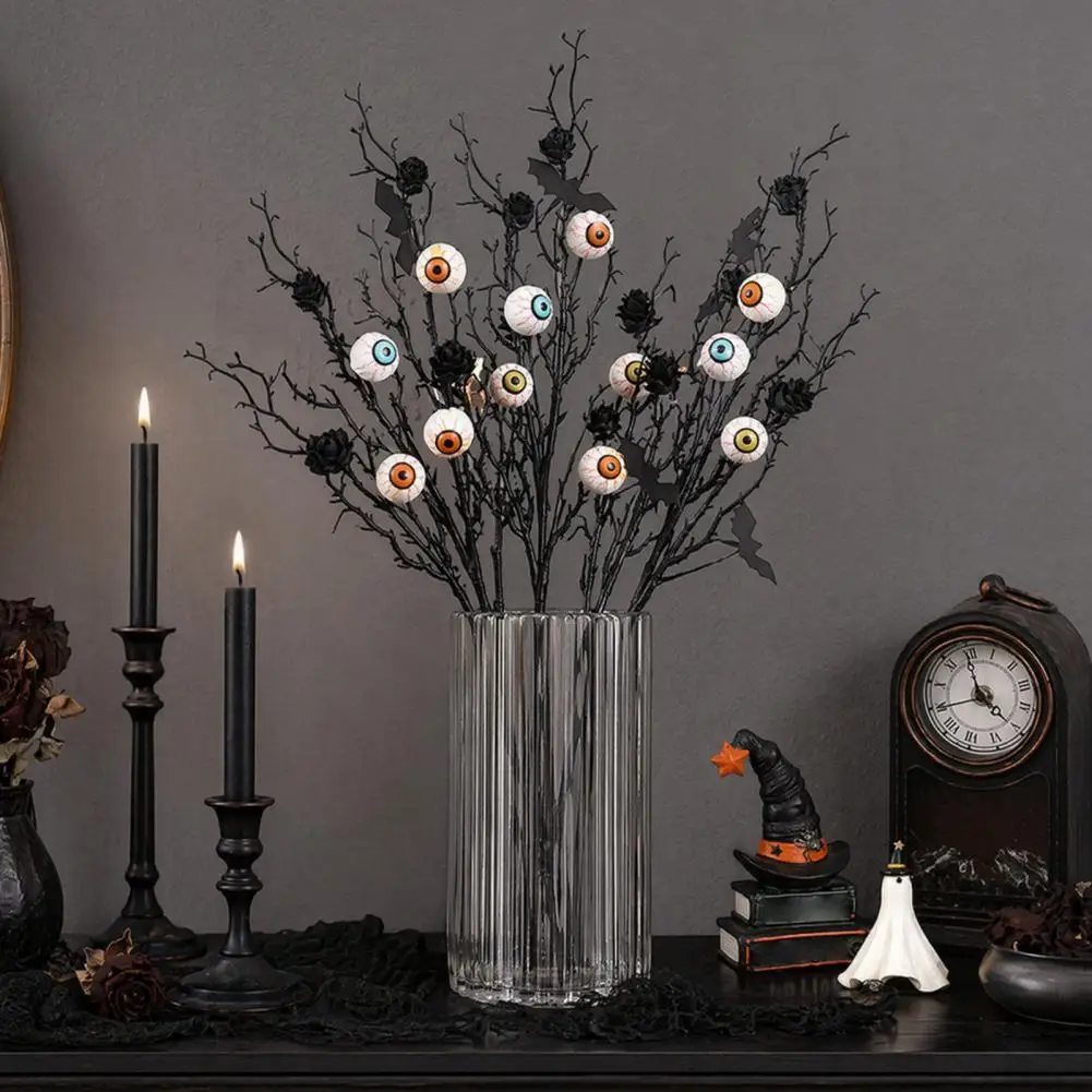 Halloween Decoration Branch Halloween Black Artificial Branches with Eyeball Picks Bat Pine Cone Vase Fillers Holiday Party