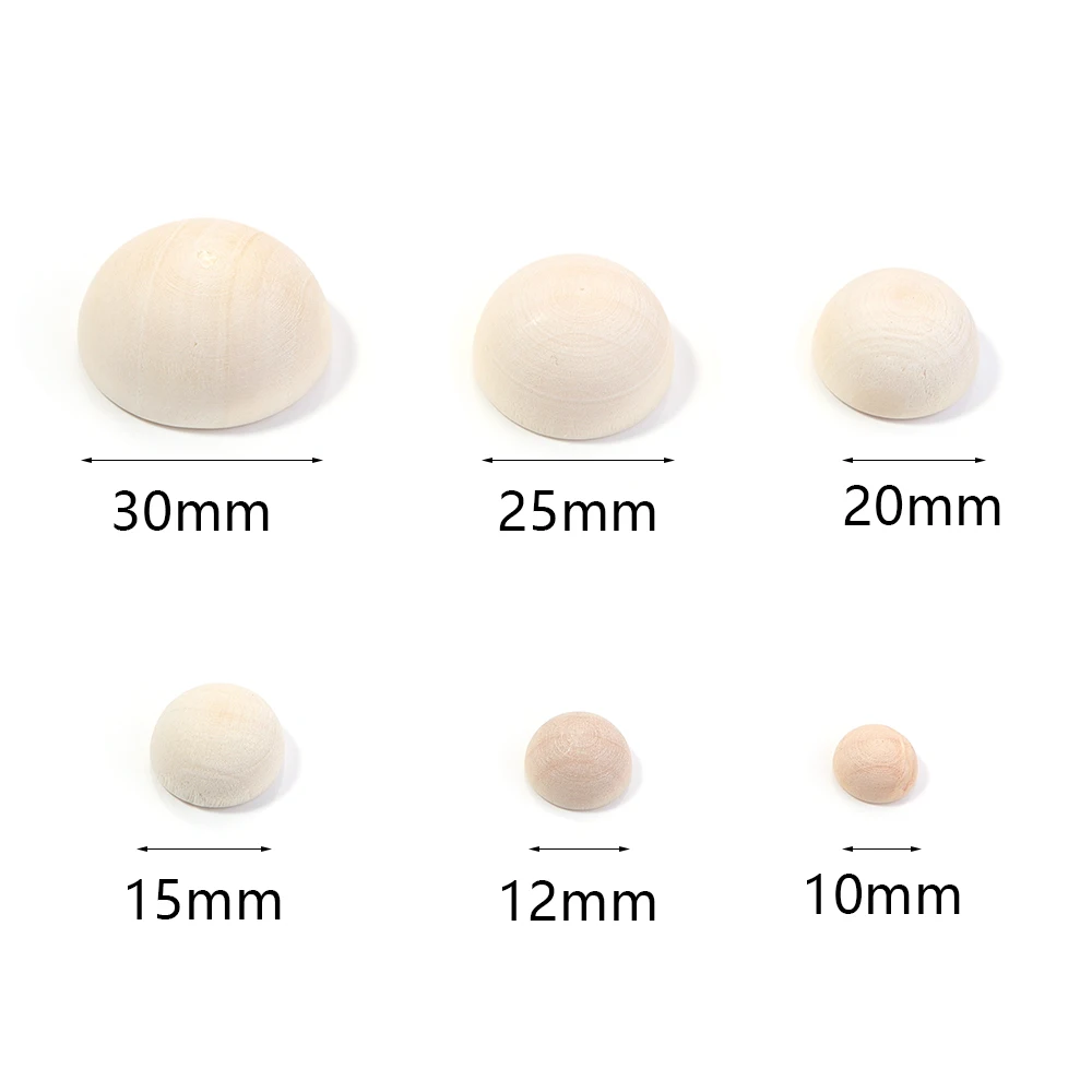 10-50Pcs Natural Half Wooden Beads 10/12/15/20/25/30mm Half Unfinished Wood Ball Split Wood Bead for DIY Craft Art Toy Home Deco