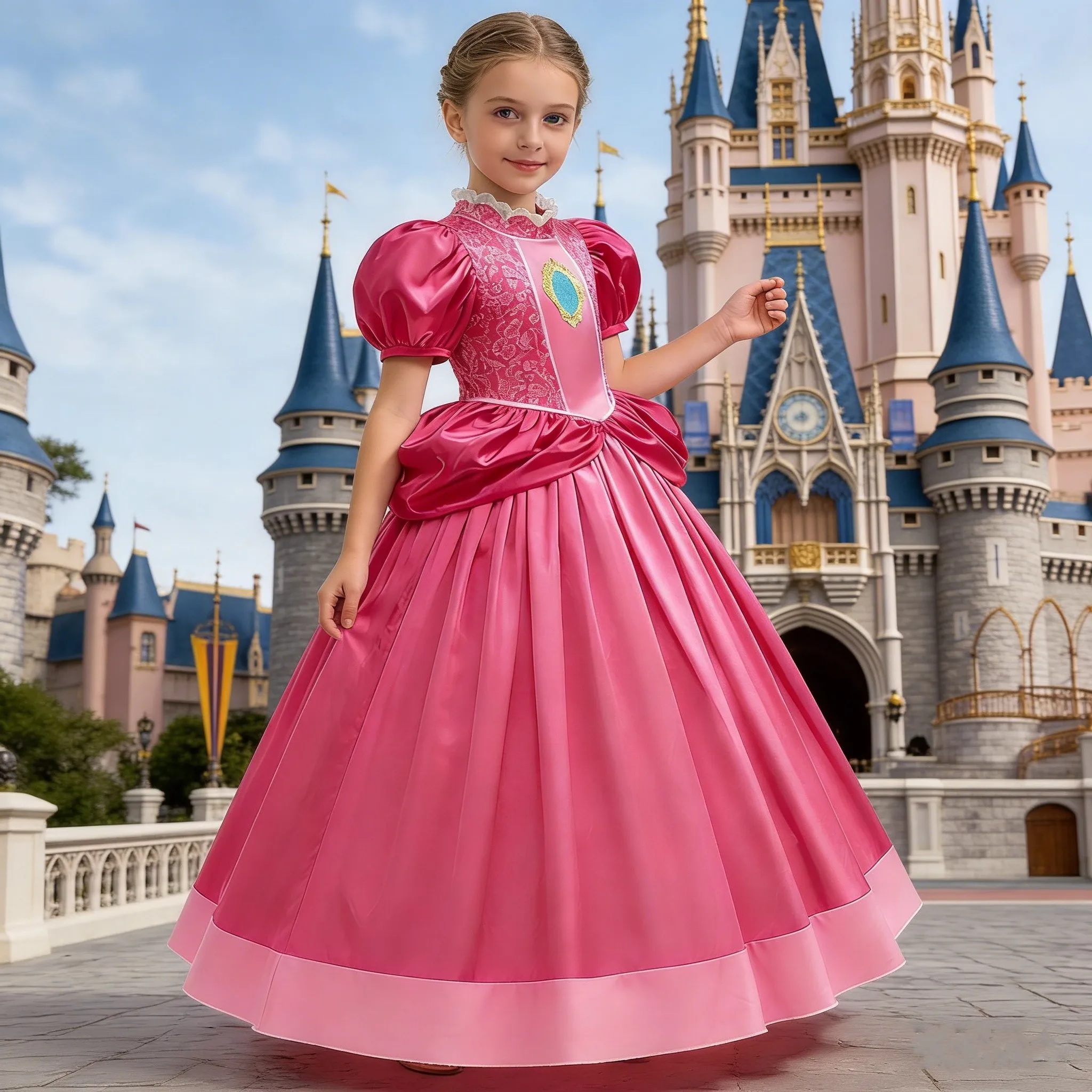 Pink princess peach performance costume 3-10 years old children dance costume kidsElegant dress for girl birthday party dress