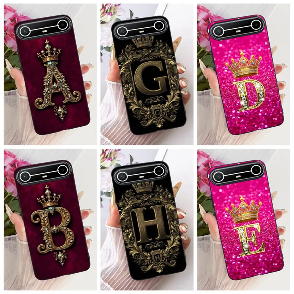 حافظة لهاتف Tecno KM9 لهاتف Tecno Pova غطاء نحيف من السيليكون فاخر على الموضة بحروف A-Z غلاف ناعم على شكل تاج رائع #1