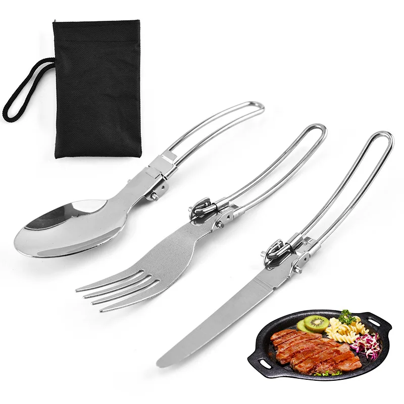 

Folding Steel Wire Fork Three Piece Set Camping Tableware Set Convenient Stainless Steel Outdoor Tableware