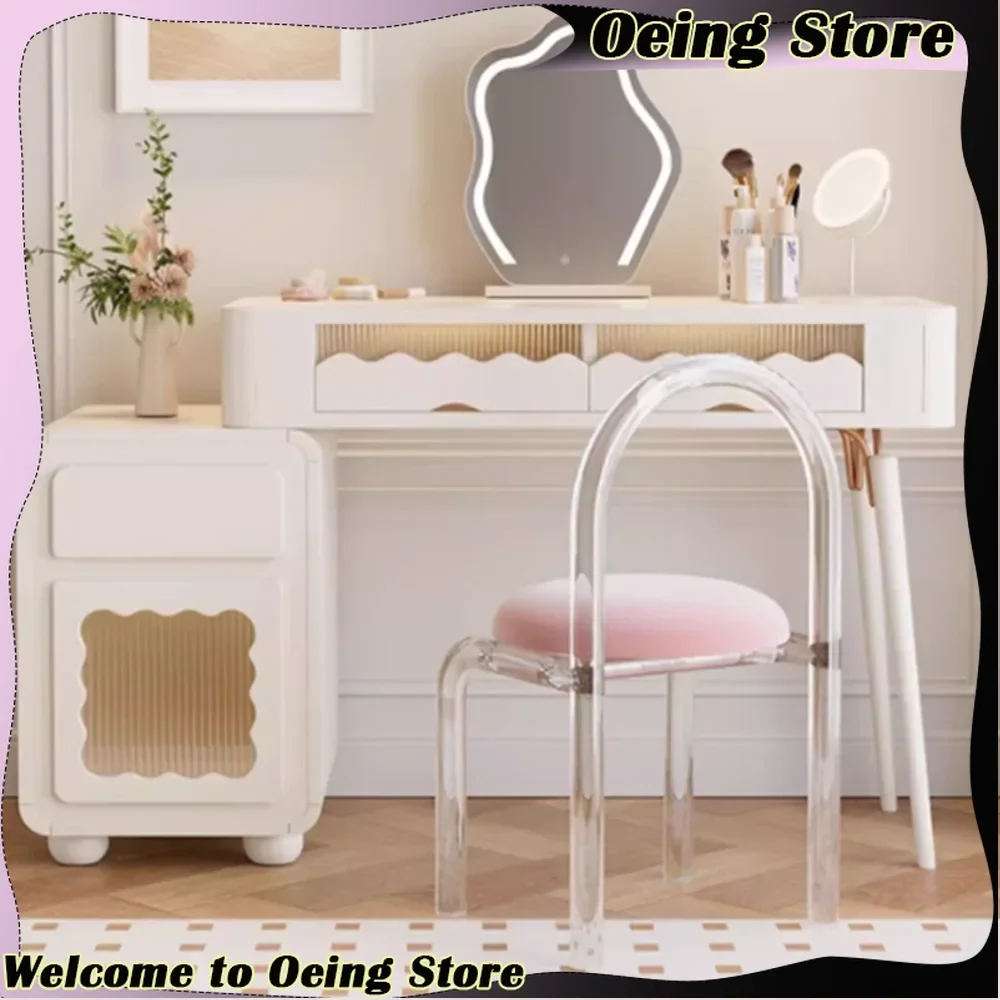 

Girls Bedroom Dressing Table White Glass Display Nordic Dressing Table Light Mirror Coiffeuse De Chambre House Accessories