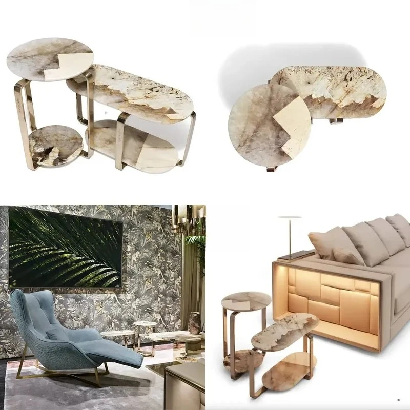 Luxury White Marble Coffee Table Waterproof Nested Design High Quality Dining Table for Garden and Living Room Modern