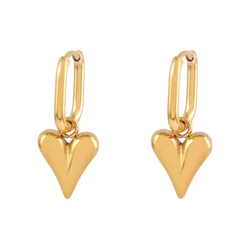316L Stainless Steel Heart Pendant Hoop Earrings For Women Fashion Gold Color Heart Charms Earring Jewelry