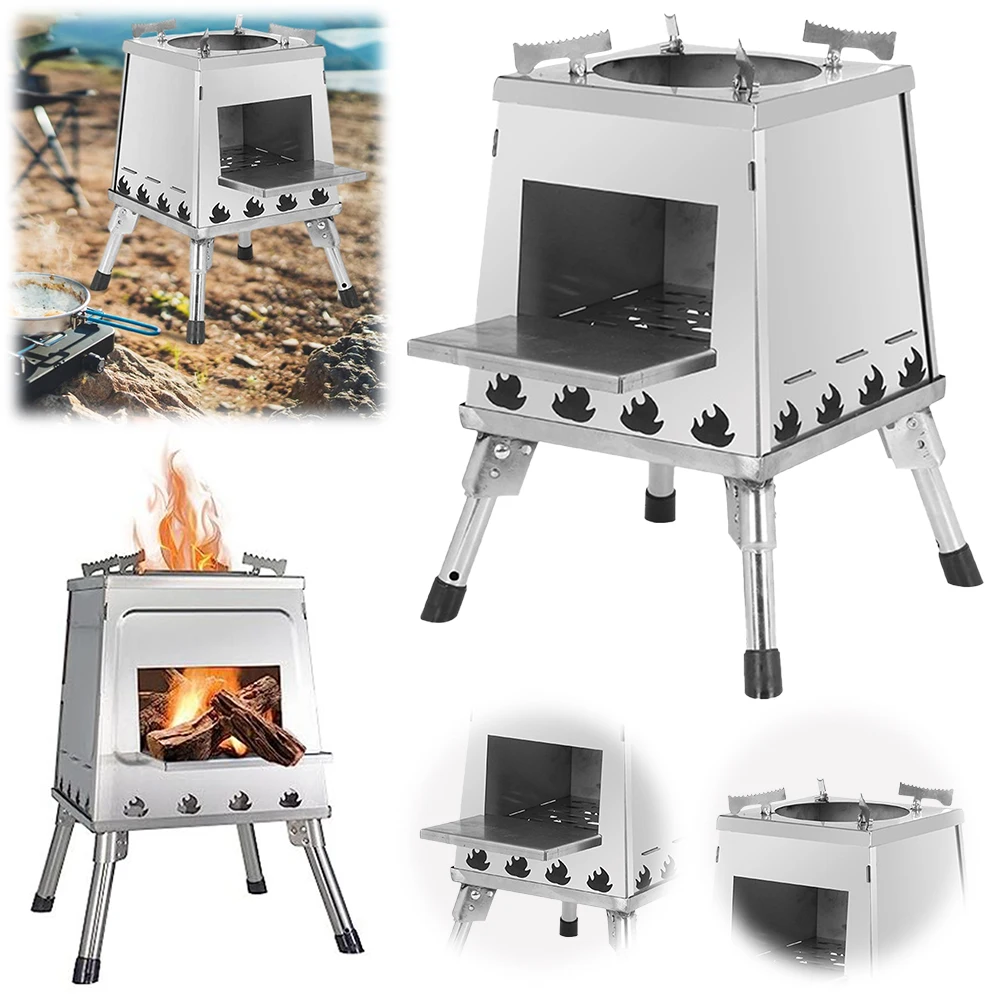 Mini Outdoor Firewood Stove Height Adjustable Portable Fire Wood Stove Stainless Steel for Outdoor Camping Hiking Cooking Picnic