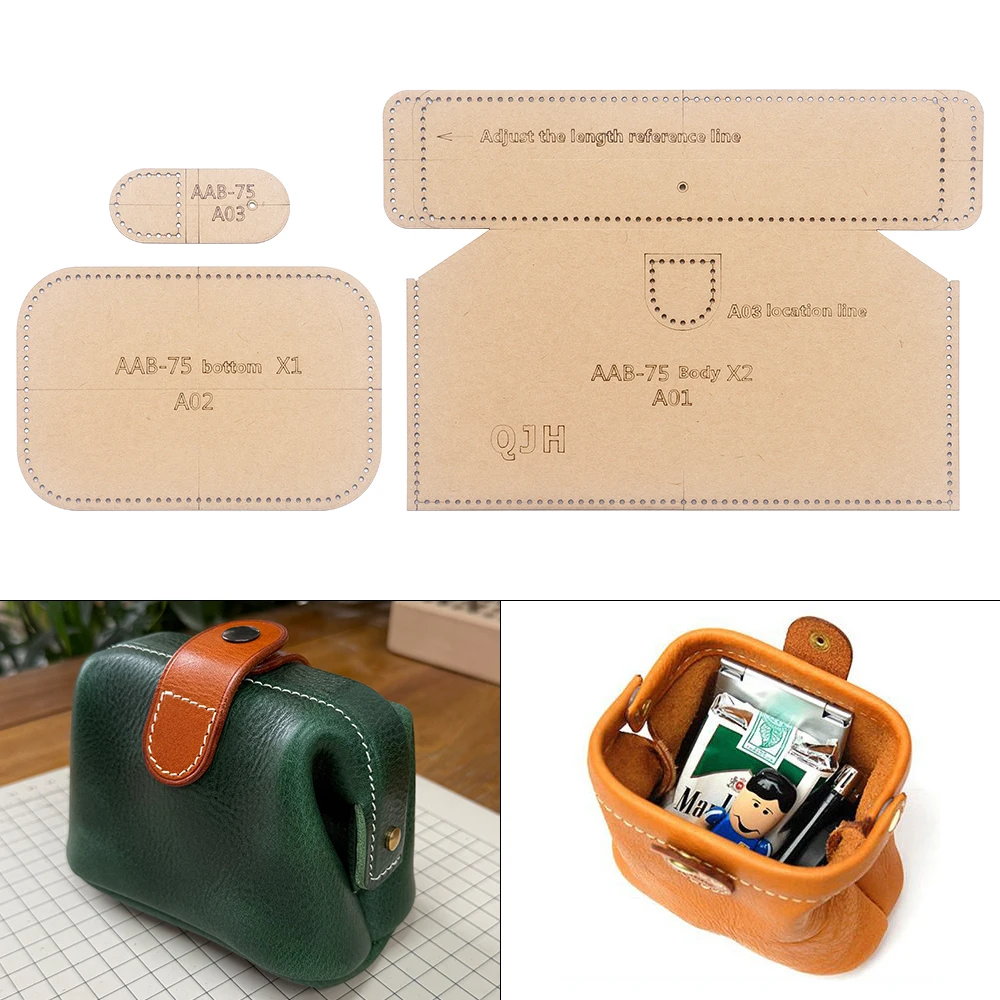 1 Conjunto de Mini Carteira Portátil e Bolsa para Batom - Molde de Papel Kraft, Artesanato em Couro DIY - Molde de Costura com Furos