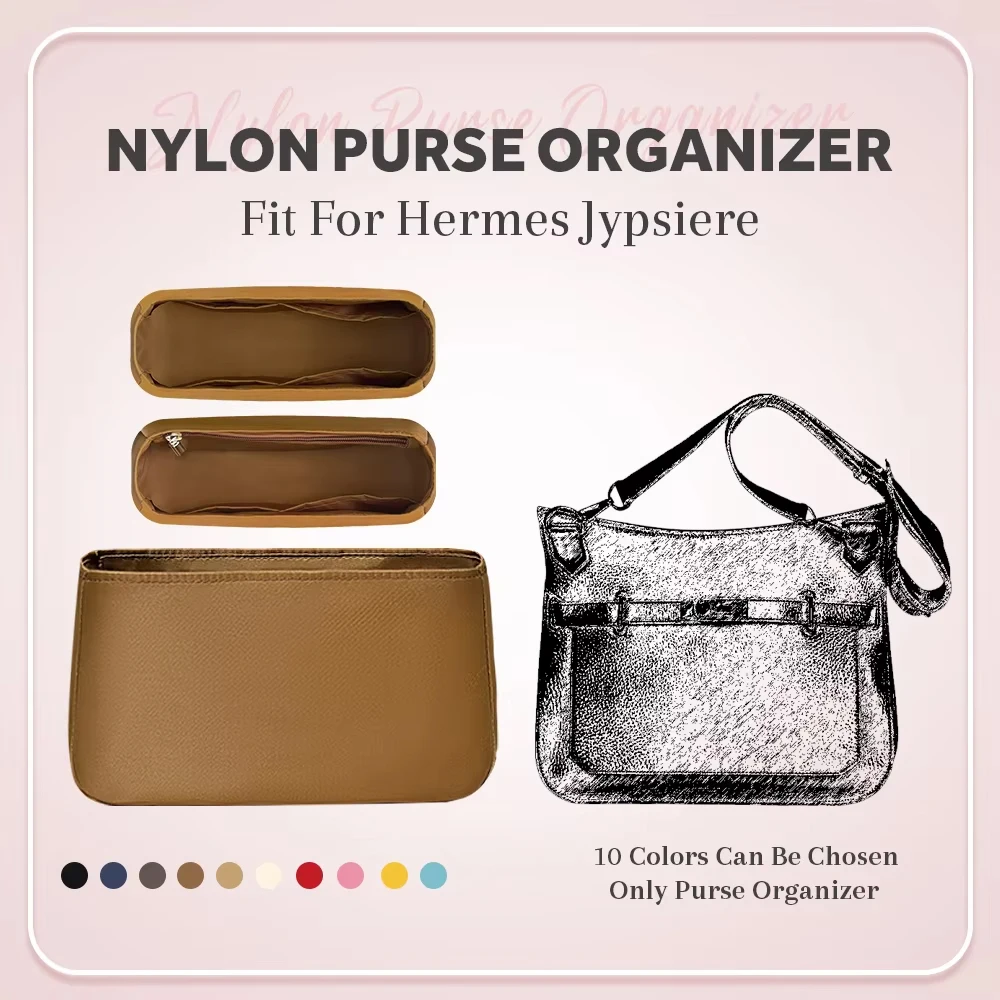 Nylon Purse Organizer Insert, Inside Storage Bag Fit for Hermes Jypsiere Handbag Lightweight Inner Liner Bag Multiple Pockets