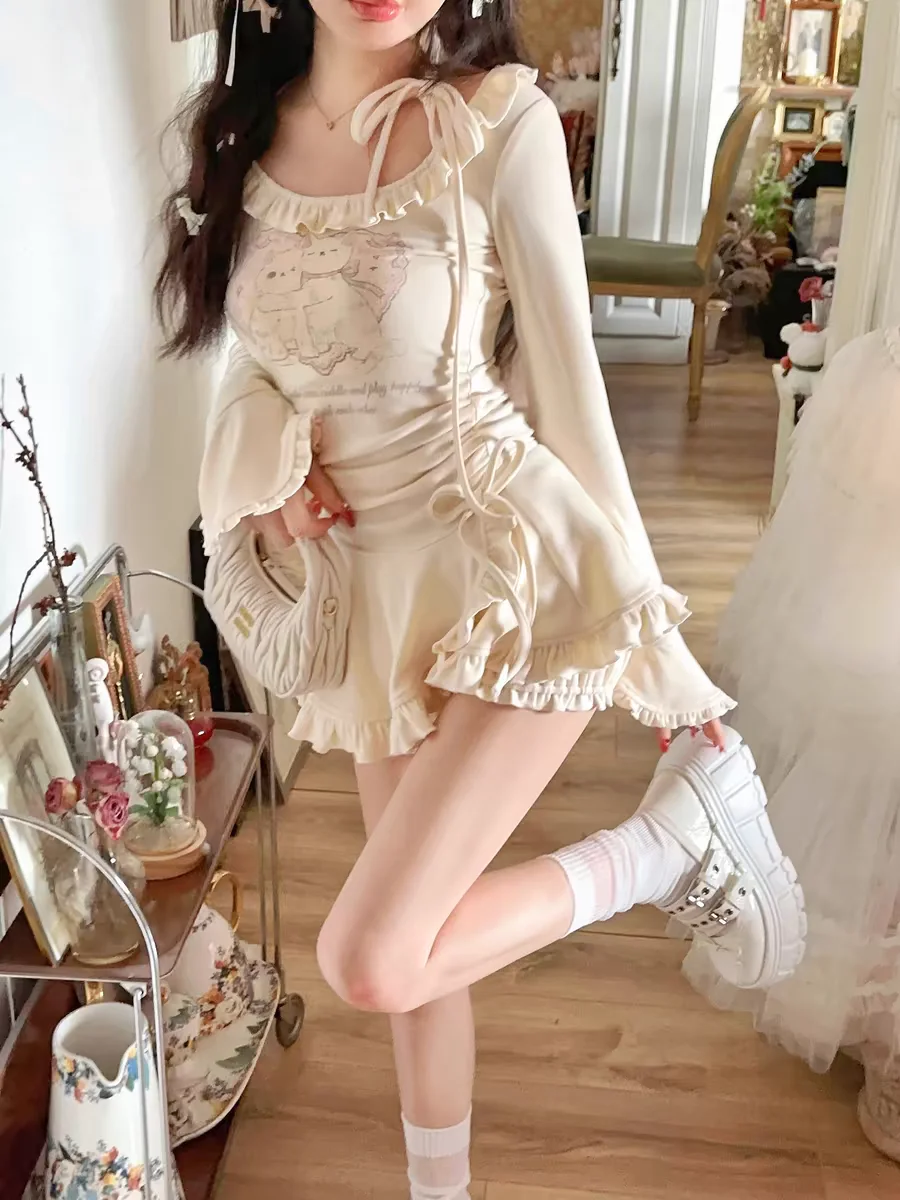 Princess sweet lolita bobon21 Ballet milk cat print waist pinching slim fit bow lace shress/shorts DB2322