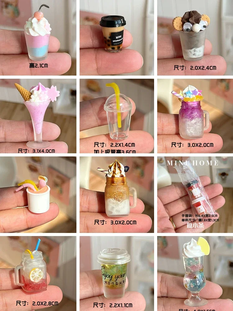 Doll House Mini Food Play Miniature Drink Milk Tea Shop Ice Cream Dessert Mini Ice Drink Cake Shop Accessories Scene Decoration