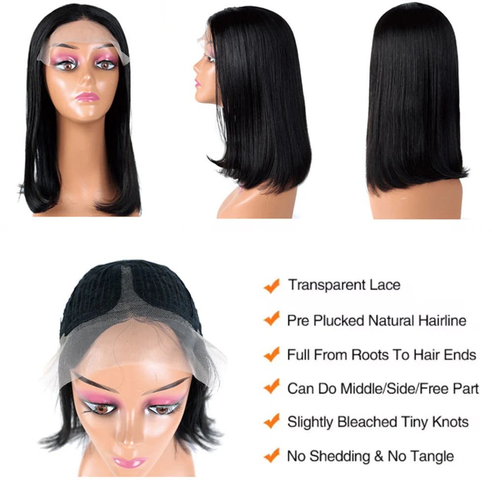 2X4 Lace Closure Straight Short Bob Human Hair Wigs Brazilian Remy Hair Black Full Machine Made Glueless Wigs