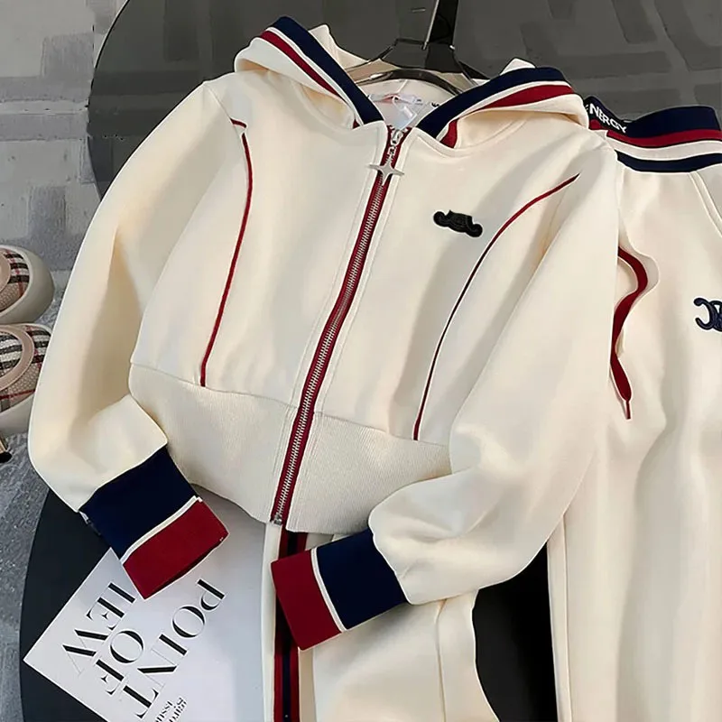 Spring and Autumn Sports Two Piece Set 2025 New Cardigan Wide Leg Pants Women's Casual Slimming Fashion Jacket Pant Sets