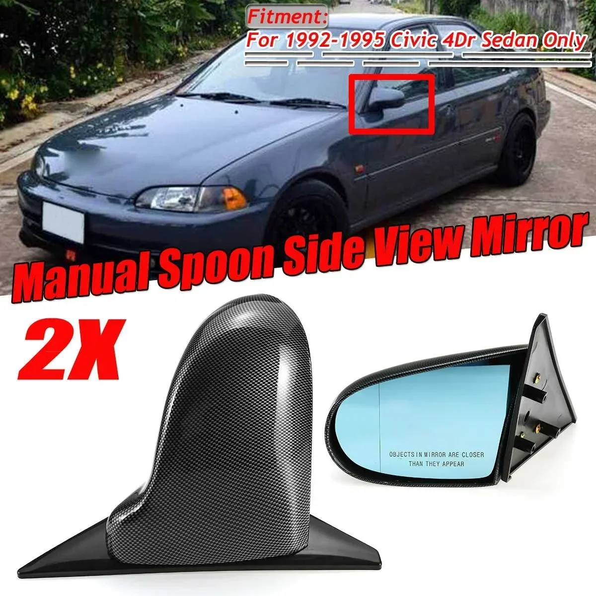 

For Honda Civic 4Dr Sedan 1992-1995 Car Rearview Mirror Manual Adjustable Spoon Style Car Rear View Side View Mirror Body Kit