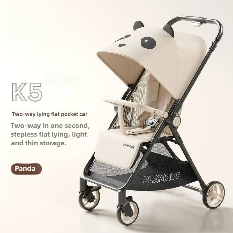 

Airplane Approved Newborn Baby Stroller Lightweight Foldable High View Reversible Pushchair Sit Lie Four Wheel Travel Infant