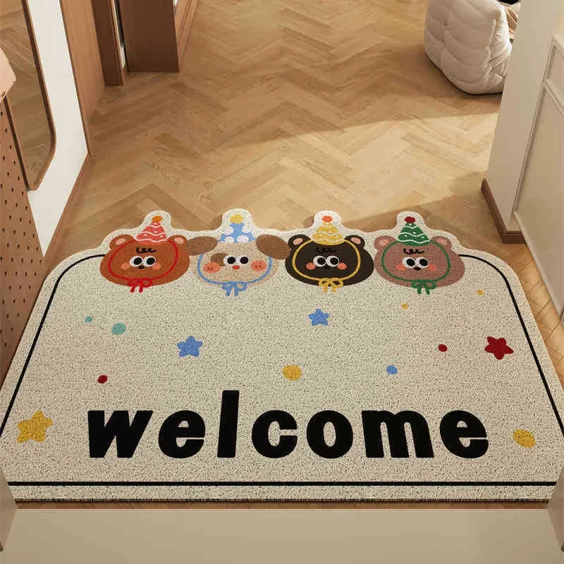 VIKAMA Cartoon Cute Bear Crystal Velvet Carpet Living Room Bathroom Entrance Door Door Dirty And Non-Slip Mat Home Decoration