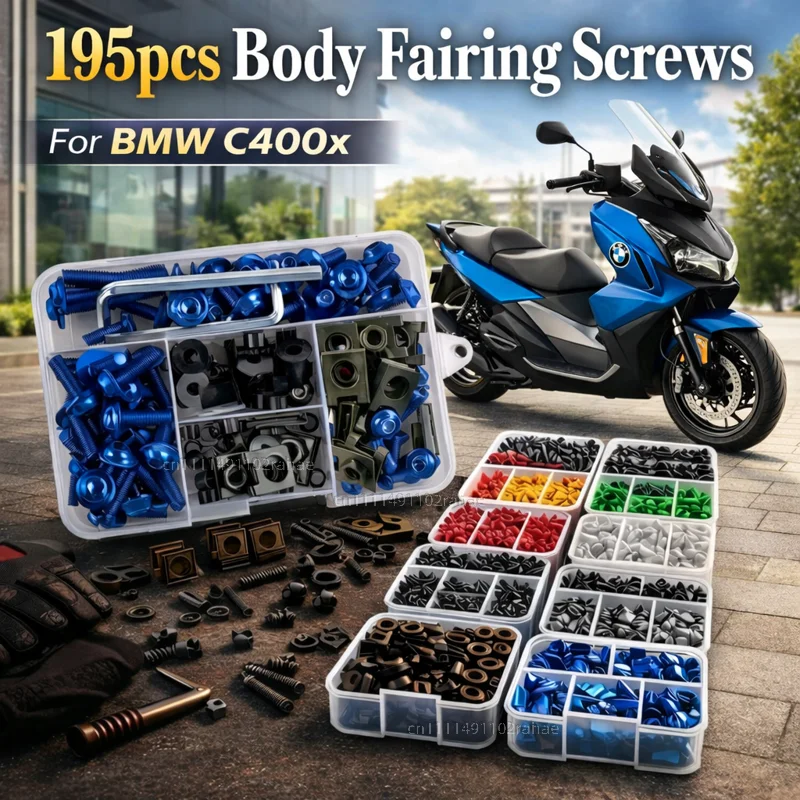 195pcs Motorcycle Fairing Bolts Body Screws Nuts For Bmw C400gt C400x C400 Gt C400 X Kit Aluminum CNC Fasteners Clips Set