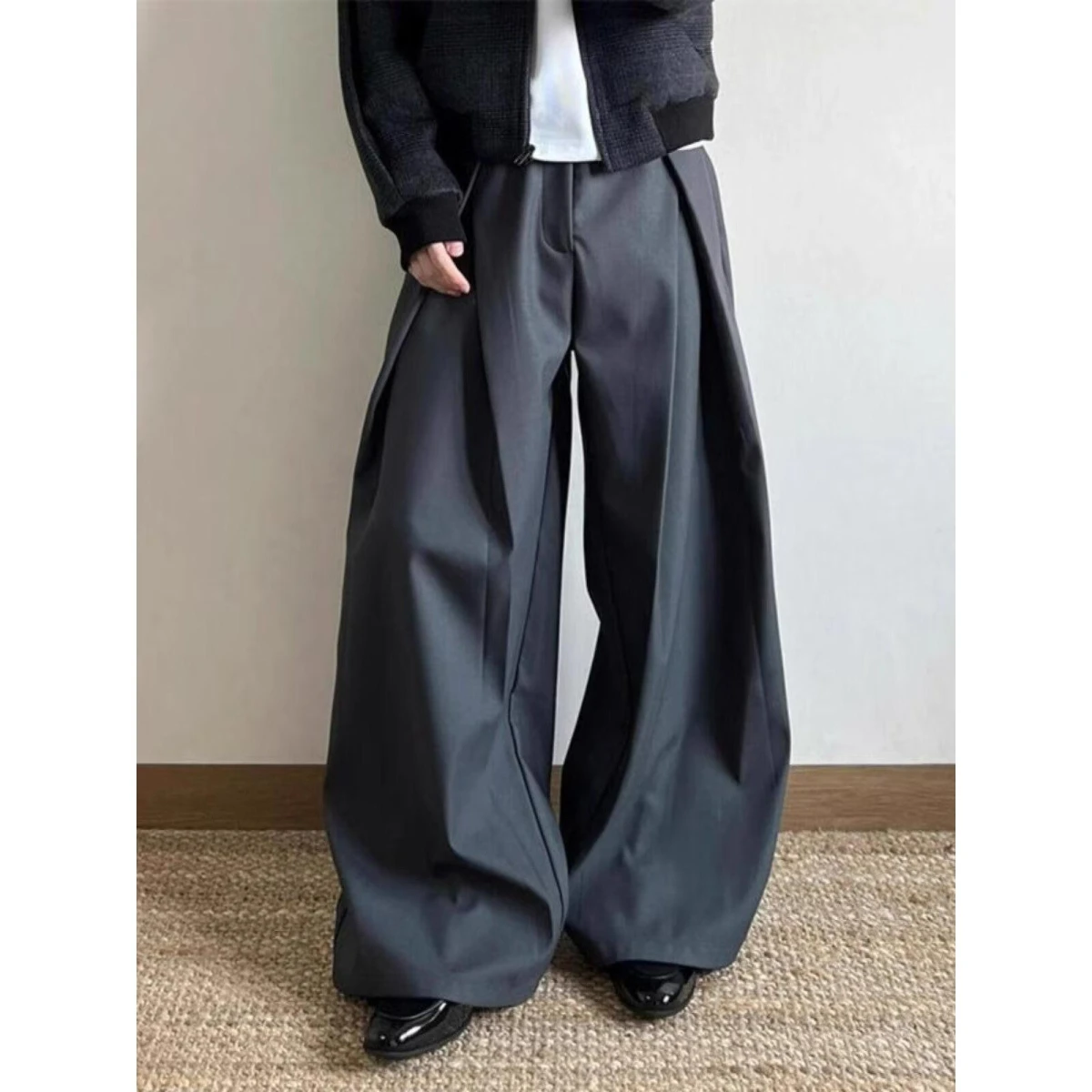 

American Sle Men's Wide Leg Suit Pants Casual Drapey Trousers Youth Faion Busin Casual Polyester Fiber Long Trousers