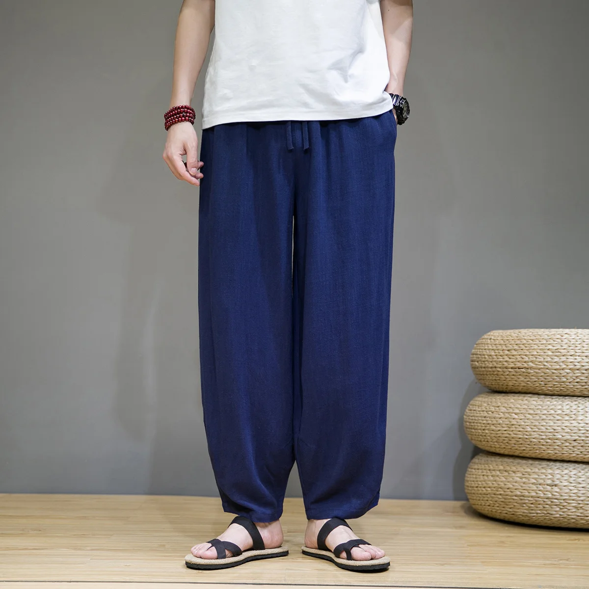 

Spring Summer Thin Loose Casual Linen Plus Size Trousers Chinese Style Zen Clothes Japanese Harajuku Wide Pants Men Clothing