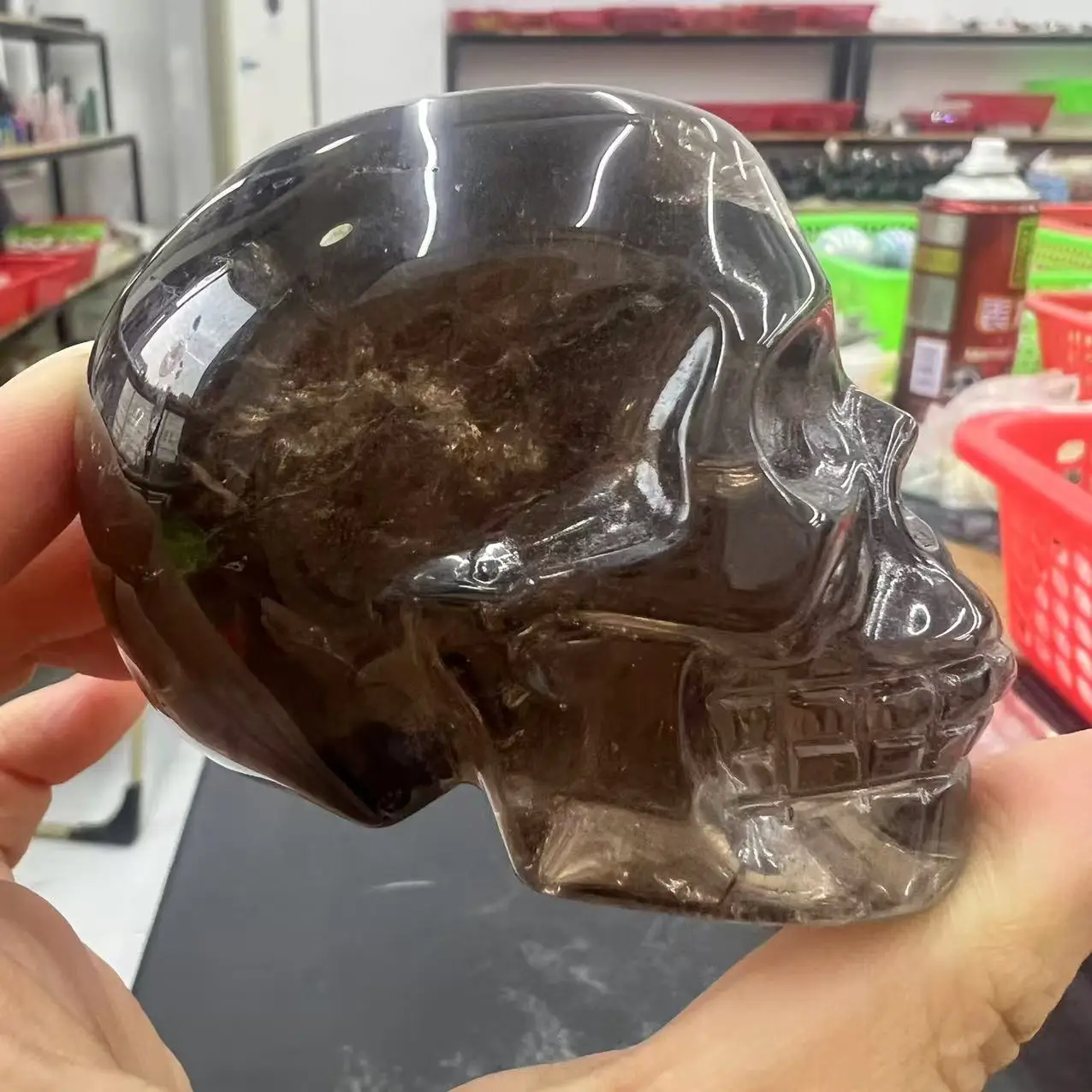 300g  7.3cm Crystal Skull Natural Smoky Quartz Gemstone Cranium Reiki Healing Decoration