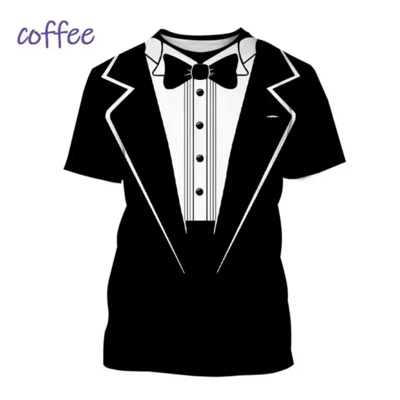 Funny Men Cloting Personality Tuxedo Retro Tie Suit Graphic T Shirts Fashion Fake Suit Short Sleeve Casual Party Men Tees Tops