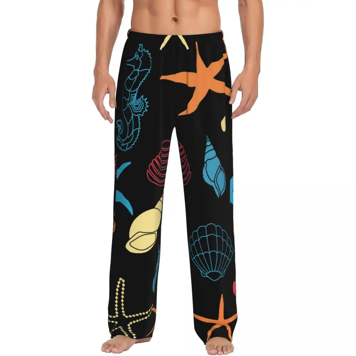 Starfish And Sea Snails Pajama Pants Sleepwear for Men Elastic Waistband Sleep Lounge Bottoms with Pockets