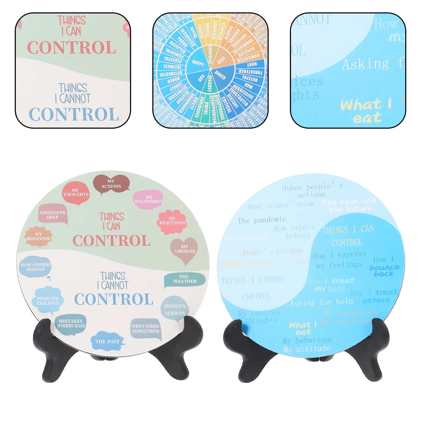 

2 Pcs Emotional Wheel Ornaments Feelings with Stand Decoration Chart Desktop Shaped Decorations