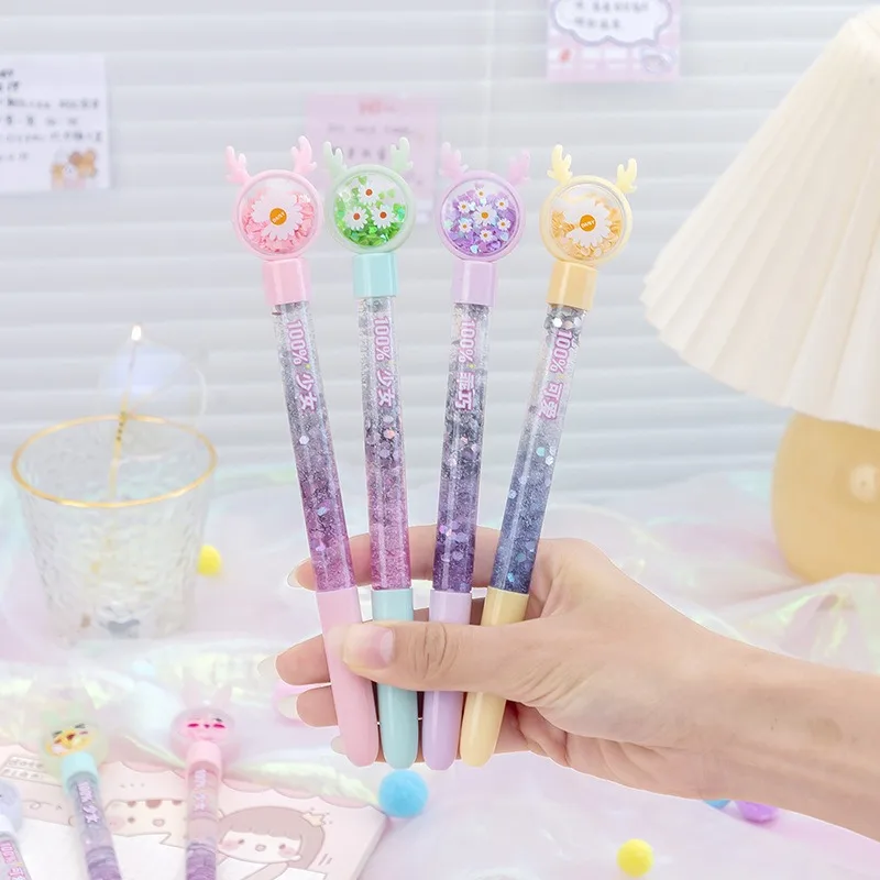 Kawaii  Liquid Quicksand Gel Pen Neutral Pen Sequins Decorate Signature Pen School Office Supply Stationery Gift