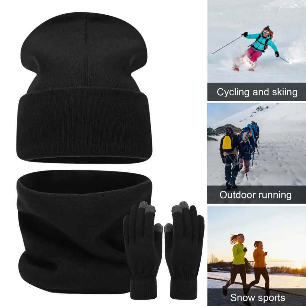 Winter Hat Scarf Glove Set Hat Gloves Set Winter Warm Knit Hat Gloves Scarf Set for Women Fleece Lined Touchscreen Double Layer