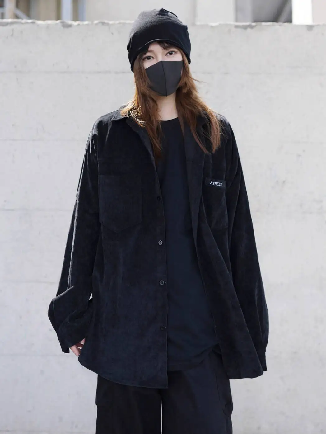 Dark Gothic Shirts Style Women's Corduroy Shirt Jacket Autumn Spring Long Sleeve Black Wale Corduroy Work Blouse