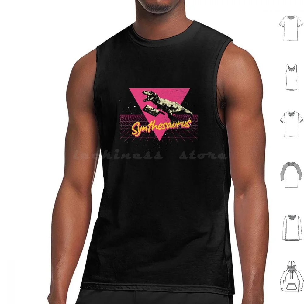 Keytar Synthesaurus-Funny Synthesizer Nerd Design Tank Tops Print Cotton Synthesizer Release Keyboard Electronic Producer