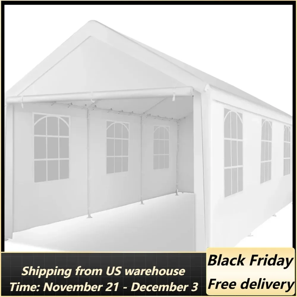 Carport 10×20, Large Portable Garage, All-Season Carport with Roll-up Ventilated Windows and Removable Sidewalls, Waterproof