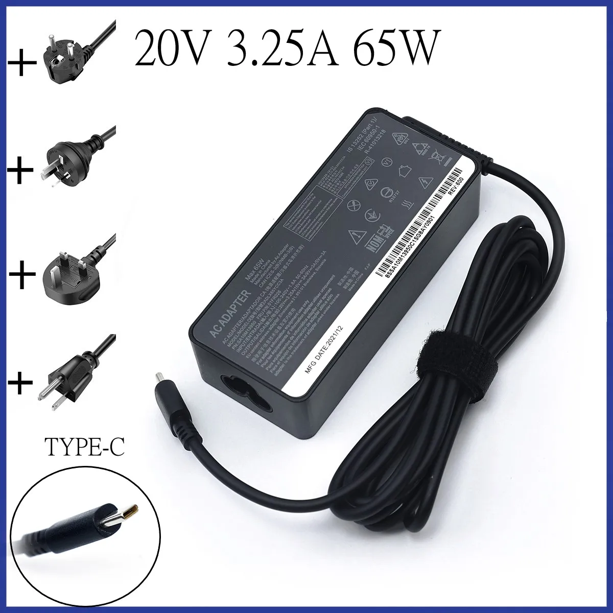 65W 20V 3.25A TypeC AC Adapter Laptop Charger For Lenovo ThinkPad X280 X380 X390 X395 L580 ADLX65YLC3A ADLX65YCC3D