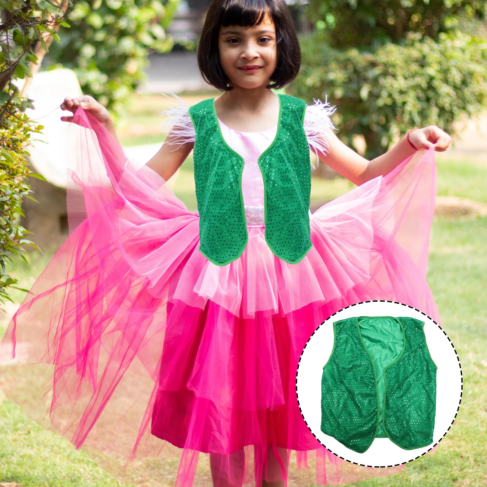 Colete cosplay irlandês infantil, delicado, lantejoulas verdes, design de moda, leve, confortável, festa, foto, palco