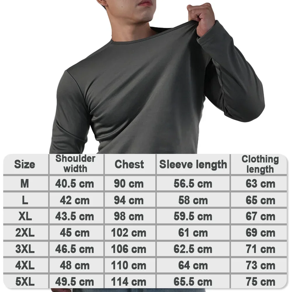 Men Thermal Underwear Tops Winter Long Sleeve T-shirt Bottoming Shirt Thick Fleece Pullover Warm Clothes Oversize Base Tee