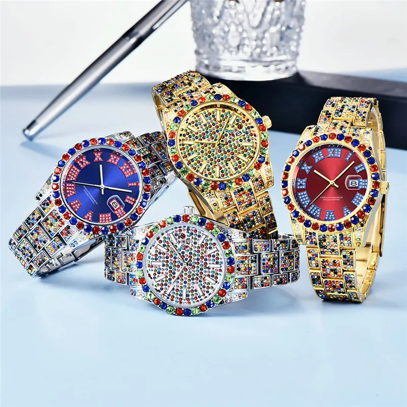 Lüks İzle sss kaynağı erkekler moda alaşım Band Hip Hop elmas büyük marka altın tarih kuvars saatler Montres de Marque de Luxe