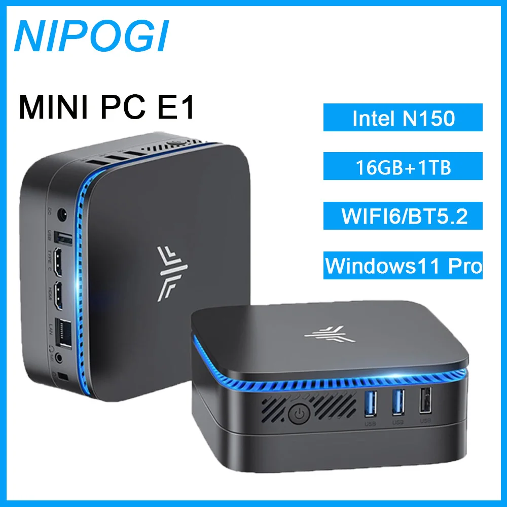 NIPOGI Mini PC Intel Alder Lake N150 16GB RAM 1TB M.2 SSD Windows11Pro WIFI6 BT5.2 Mini computadora de escritorio para el trabajo en el hogar
