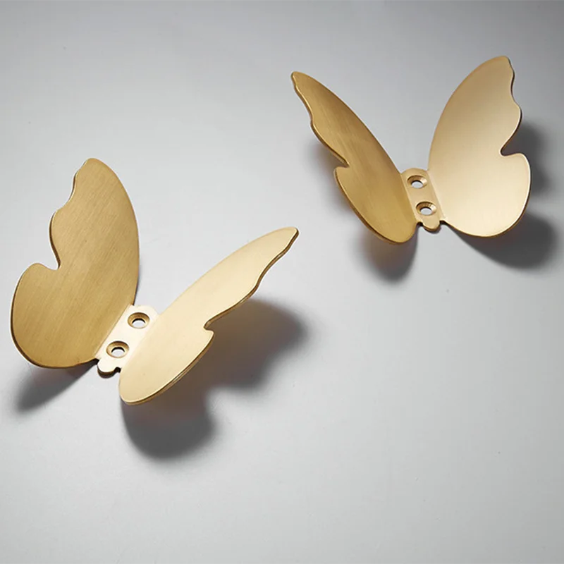 Modern Bathroom Renovation Brass Brushed Gold Robe Hook Butterfly Three-dimensional Coat Rack Wall Single Hooks Creative Hanging