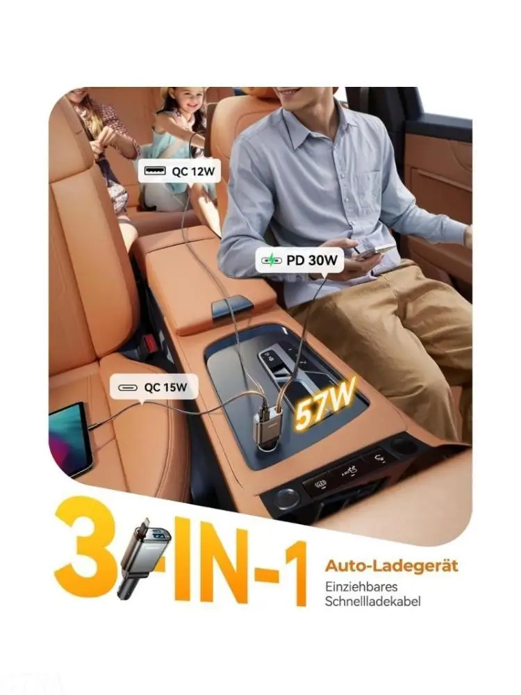 

G7NA Small 45W Car Chargers with Retractable Cable USB C Flashing & Tiny USB ABS Vehicle Chargers for Fast In Car Charging