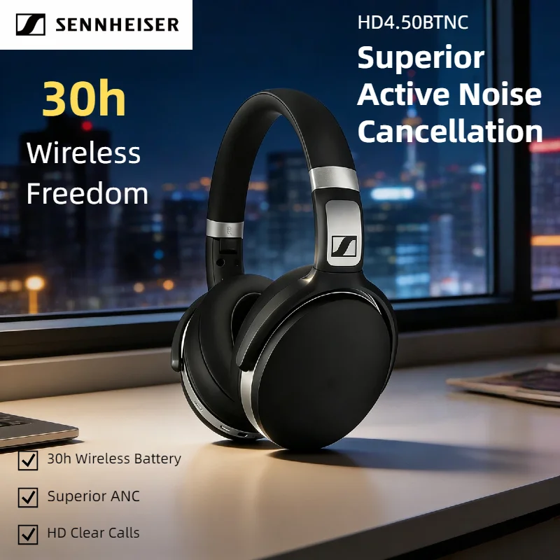 

Sennheiser HD 4.50 BTNC Wireless Headphones Active Noise Cancelling Bluetooth Deep Bass Stereo Foldable 25H Playtime Black