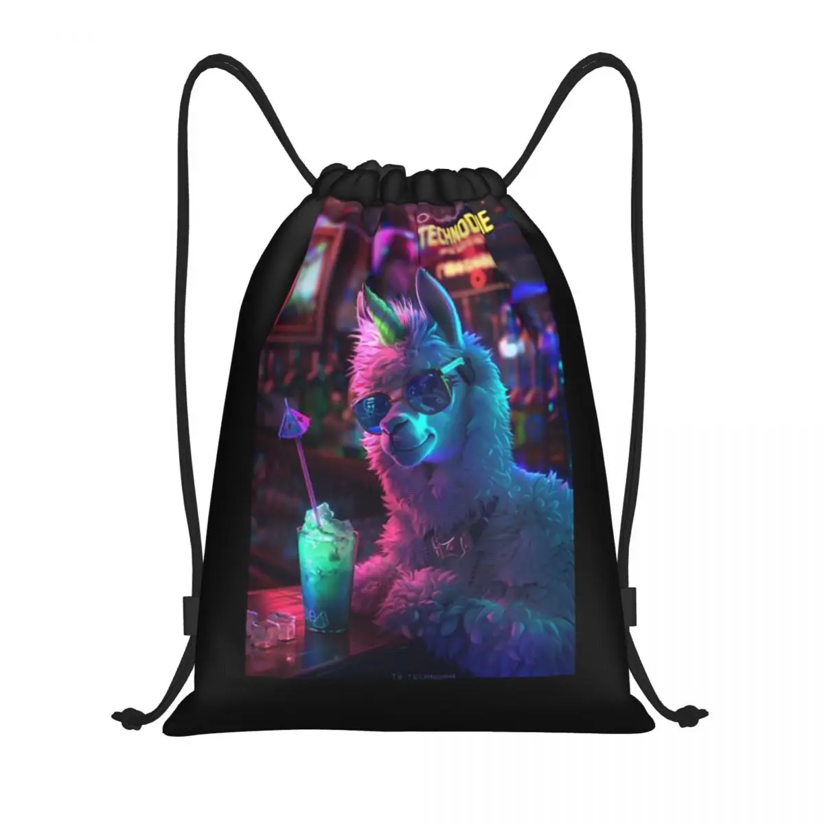 Drawstring bag Storage Portable Handbags Techno Llama Party - TECHNODOME Grocery Shopping Shoulder bags foldable Travel Bag