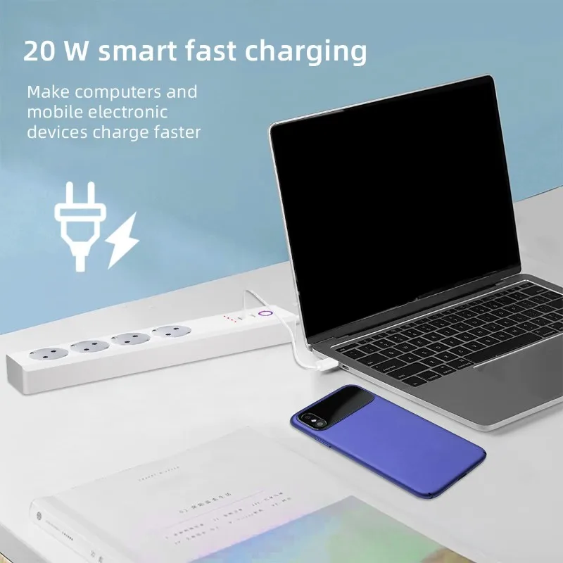 Ingenious-Voice Controlled European Power Strip 20W Fast Charging Functionality, Timer, Wifi Connectivity Via Tuya App- EU Plug