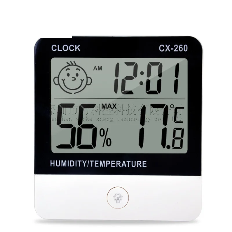 

10pcs Cx-260 Classic Cx-260s Backlit Multifunctional Large Screen Thermohygrometer Smiley Face Thermometer